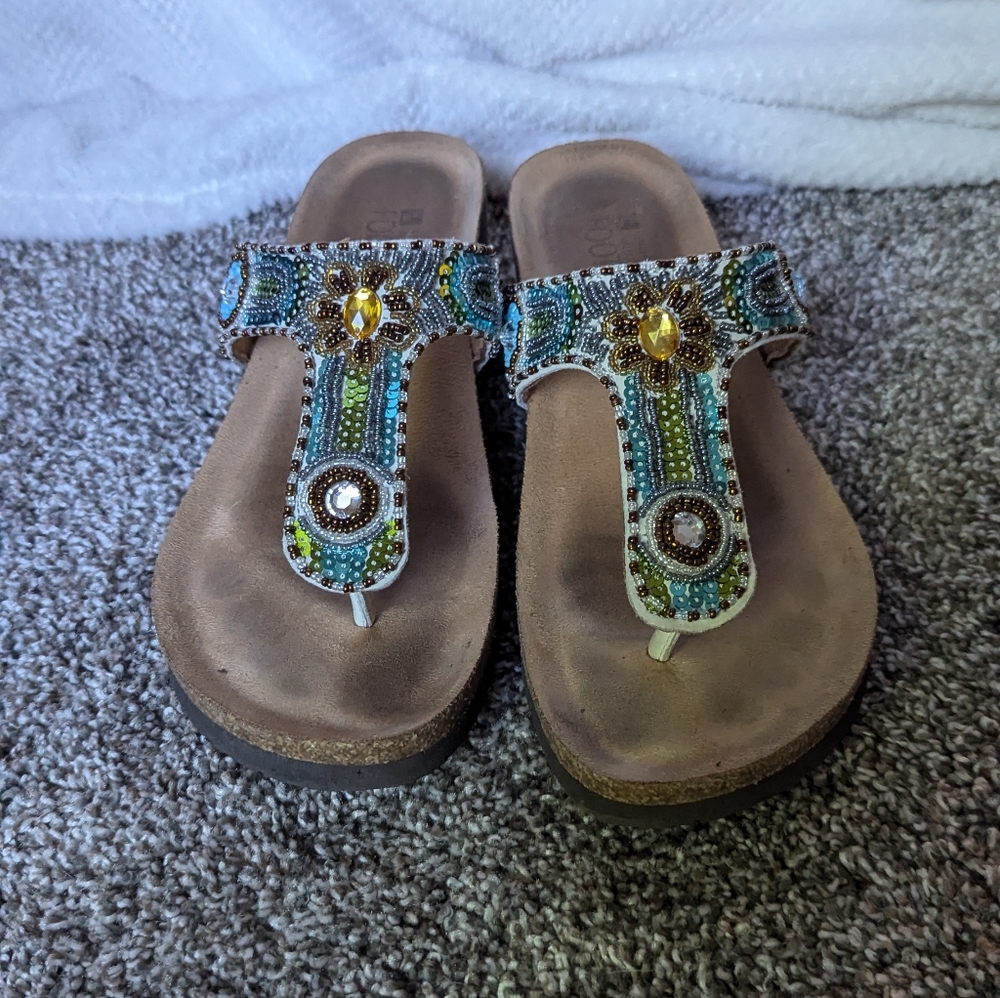 White Mountain Beaded Flip Flops